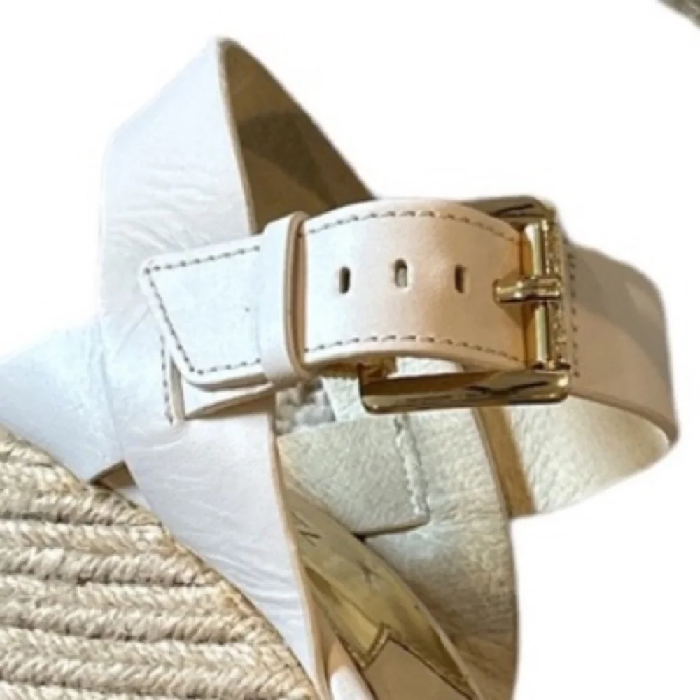 MICHAEL Michael Kors White Leather Espadrille Wedge Sandals